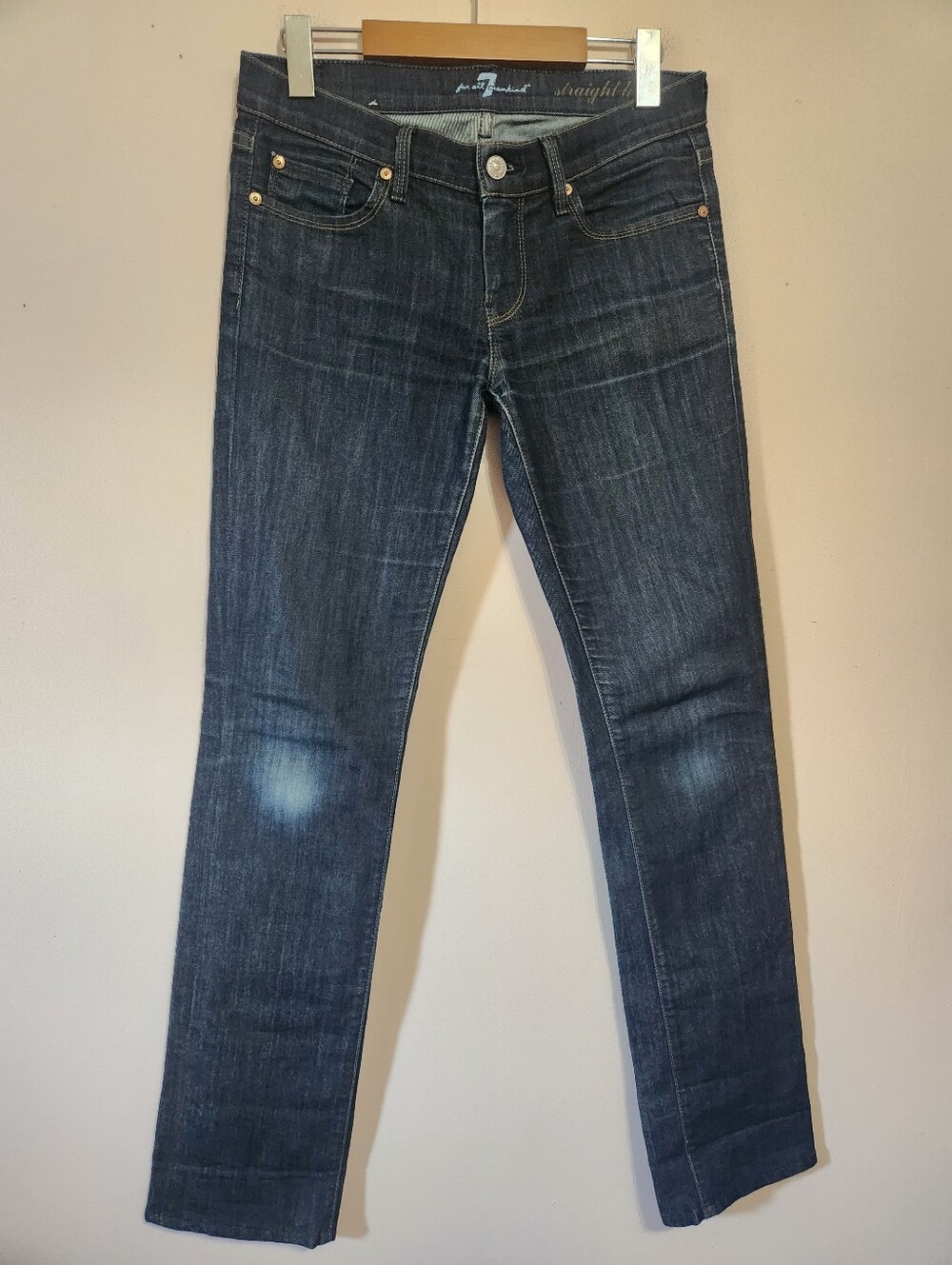 7 For All Mankind Y2K Dark Wash Low Rise Straight Leg Jeans Made In USA 26